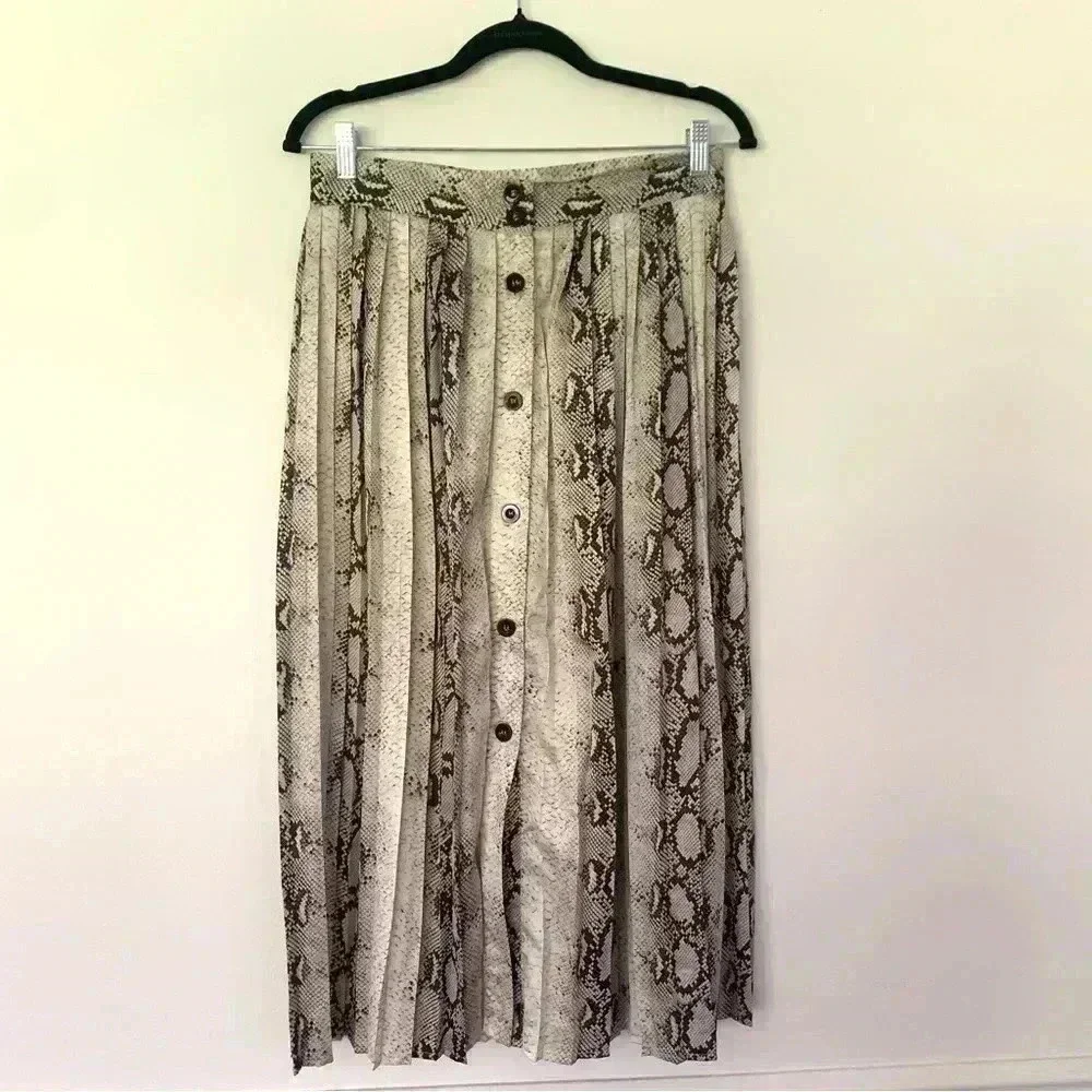 Dress Forum Women's Snakeskin Print Pleated Midi Skirt Size Large